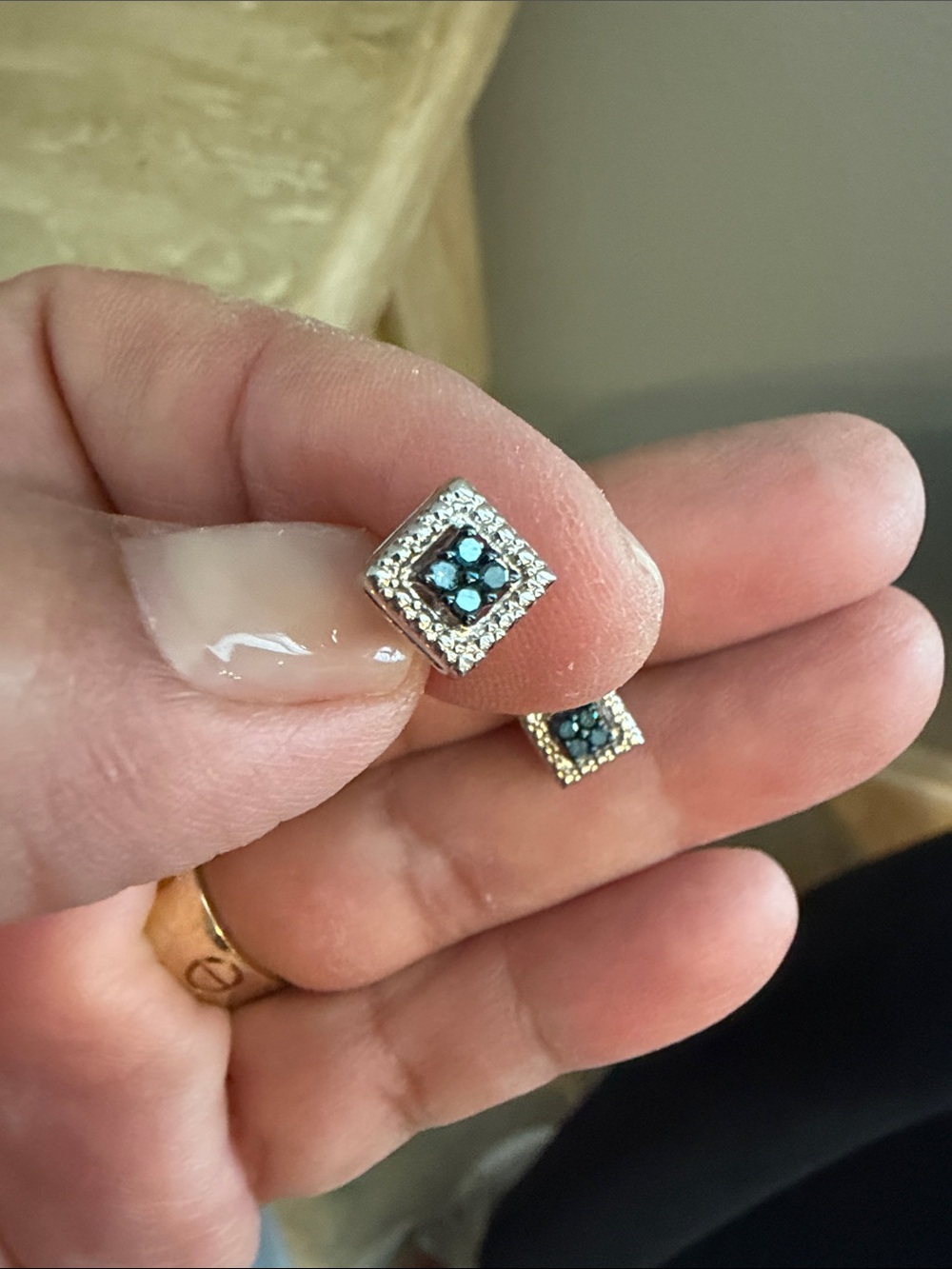 Sterling Silver Blue Crystal Square Stud Earrings